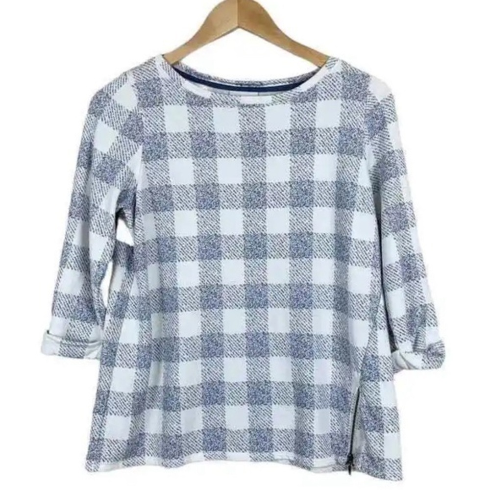 J. Jill blue cream checkered 3/4 sleeve shirt size S petite